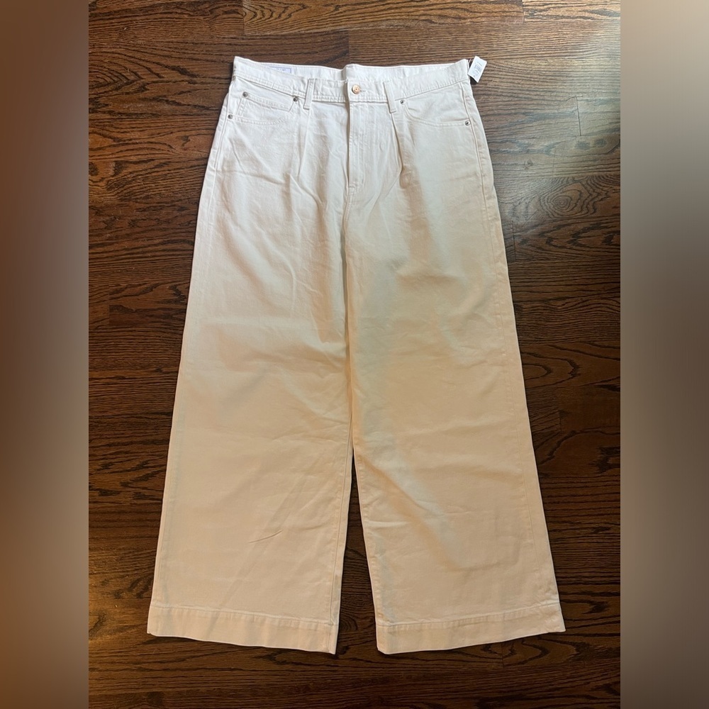 Gap high rise cotton wide leg trouser women size 33 white pleated NWT